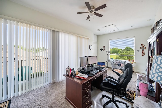 11434 Ketch Ct, Willis, TX 77318 - home office featuring carpet flooring, a ceiling fan, and baseboards