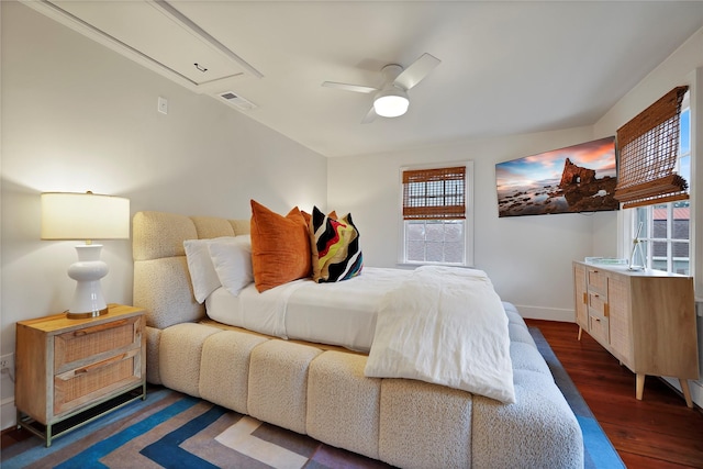 1305 Postoffice, Galveston, TX 77550 - bedroom with attic access, wood finished floors, ceiling fan, and baseboards