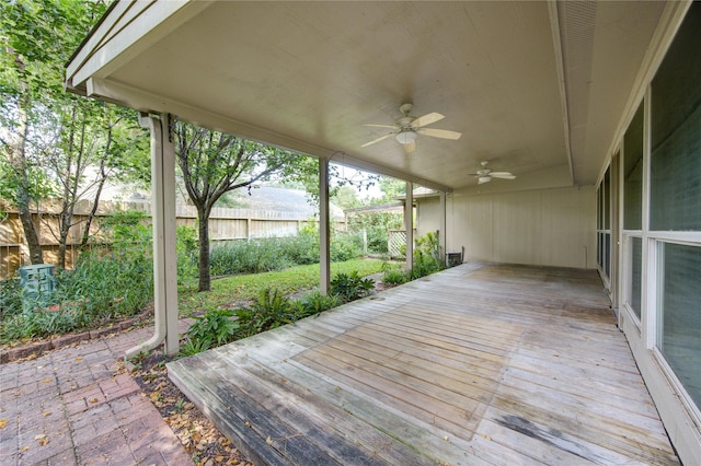 538 Everington Dr, Katy, TX 77450 - wooden terrace featuring a ceiling fan and fence