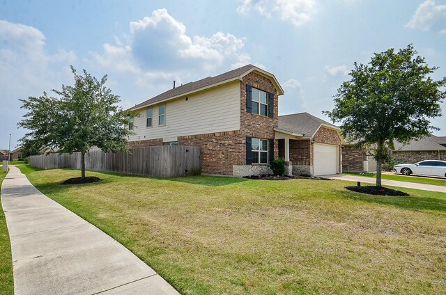 23807 Ancona Ct, Katy, TX 77493 - view of side of property with an attached garage, concrete driveway, brick siding, and roof with shingles