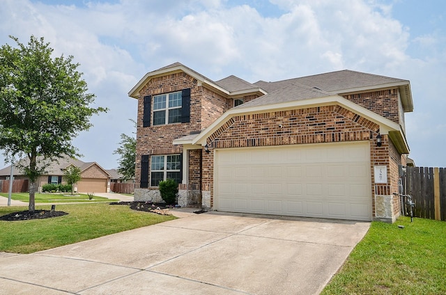 23807 Ancona Ct, Katy, TX 77493 - traditional home featuring brick siding, driveway, a garage, a shingled roof, and stone siding