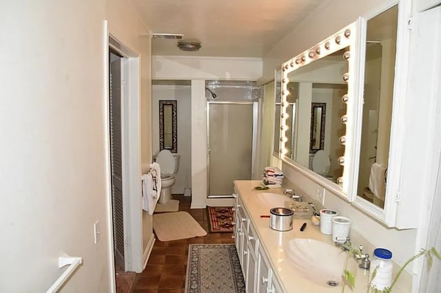 2013 Deats Rd, Dickinson, TX 77539 - full bathroom with toilet, a stall shower, and double vanity