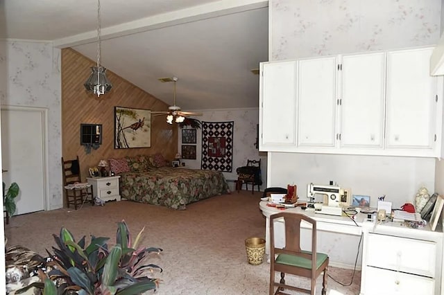 2013 Deats Rd, Dickinson, TX 77539 - carpeted bedroom featuring wallpapered walls, wood walls, and an office area