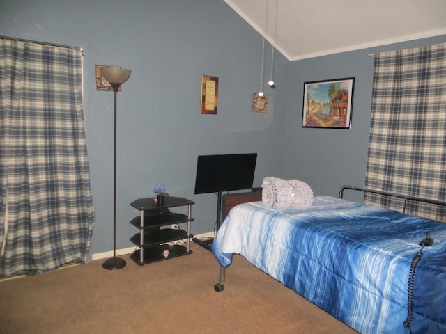 2013 Deats Rd, Dickinson, TX 77539 - carpeted bedroom with lofted ceiling, crown molding, and baseboards
