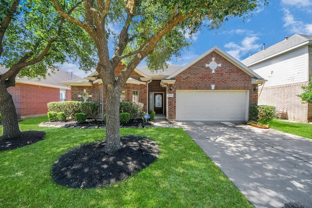17127 Sheffield Pines Ln, Houston, TX 77095 - traditional-style home featuring an attached garage, brick siding, a front lawn, and concrete driveway