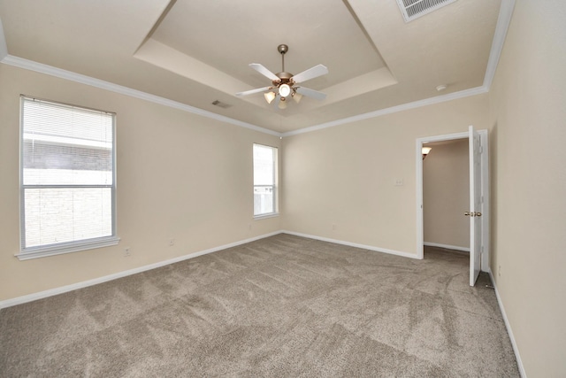 17127 Sheffield Pines Ln, Houston, TX 77095 - spare room with a raised ceiling, a ceiling fan, carpet, baseboards, and ornamental molding
