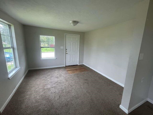 603 Willow St, Baytown, TX 77520 - foyer entrance featuring carpet, healthy amount of natural light, baseboards, and a textured ceiling