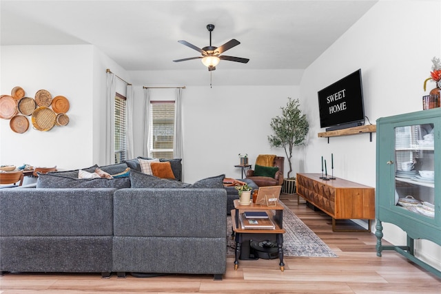 3221 Climbing Gardens Ct, Conroe, TX 77301 - living room with wood finished floors and ceiling fan