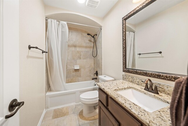 17726 Rough River Ct, Humble, TX 77346 - full bath featuring vanity, shower / tub combo with curtain, and toilet