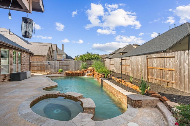17726 Rough River Ct, Humble, TX 77346 - view of swimming pool with a pool with connected hot tub, a fenced backyard, and a patio area
