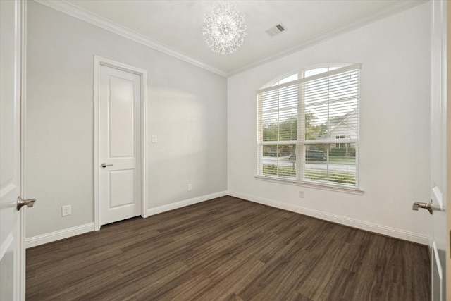 19534 Juniper Breeze Ln, Spring, TX 77379 - spare room with dark wood-style flooring, a chandelier, ornamental molding, and baseboards