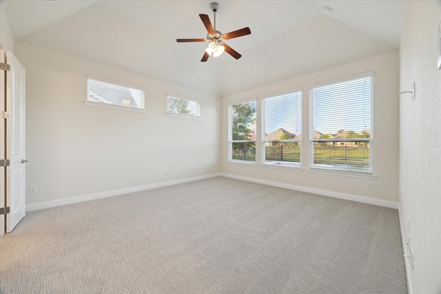 19534 Juniper Breeze Ln, Spring, TX 77379 - unfurnished room with light carpet, a ceiling fan, baseboards, and lofted ceiling