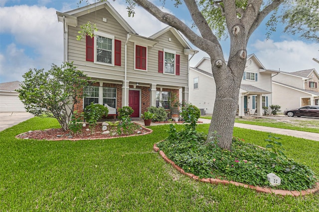19942 Crested Hill Ln, Cypress, TX 77433 - view of front of house with brick siding, a front lawn, and a porch