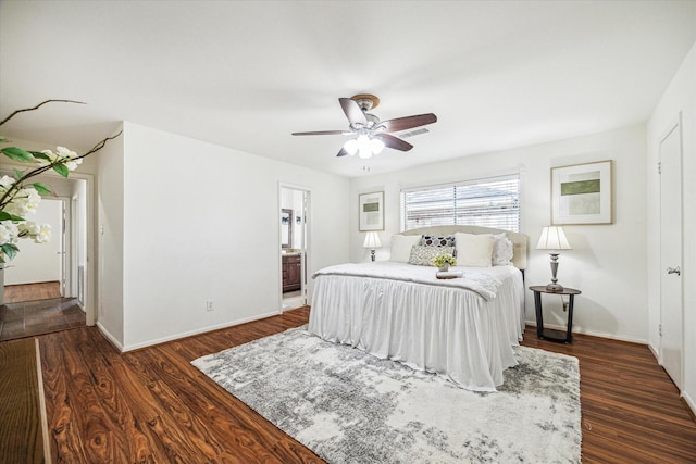 5939 Rutherglenn Dr, Houston, TX 77096 - bedroom featuring dark wood-style floors, baseboards, and a ceiling fan