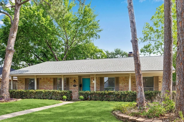 5939 Rutherglenn Dr, Houston, TX 77096 - single story home with brick siding, a front yard, a shingled roof, and a porch