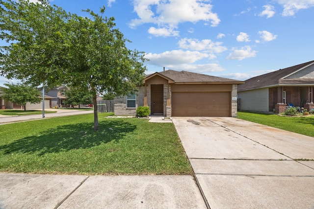 6026 Coleus St, Crosby, TX 77532 - view of front of home featuring a garage, driveway, a front yard, and brick siding