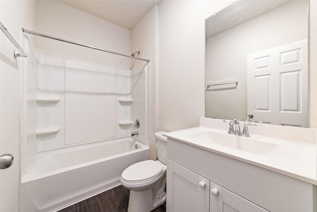 5810 Dry Brush Pl, Katy, TX 77493 - bathroom with toilet, wood finished floors, vanity, and shower / bath combination
