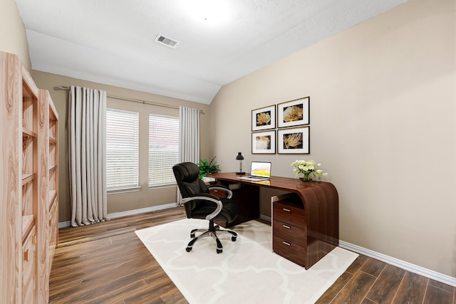 26511 Green Heron, Katy, TX 77494 - office space with baseboards, vaulted ceiling, and wood finished floors