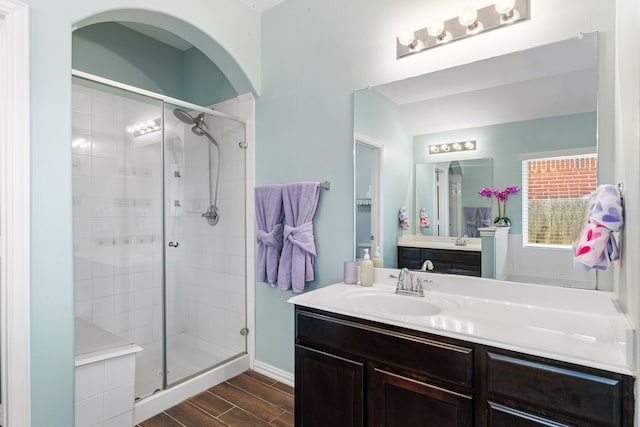 26511 Green Heron, Katy, TX 77494 - full bath featuring a stall shower, wood finished floors, and vanity