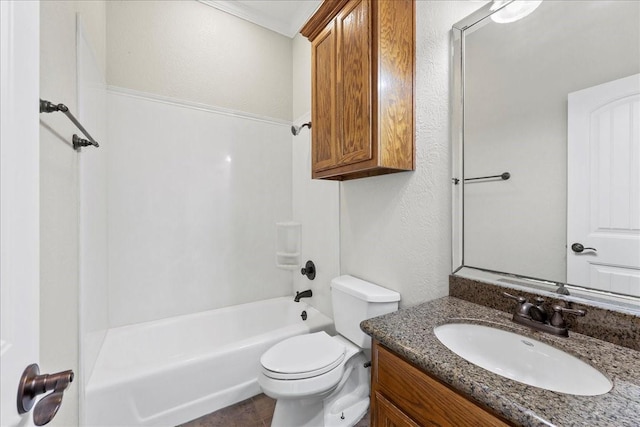 3490 Prescott Dr, Beaumont, TX 77706 - bathroom featuring toilet, vanity, washtub / shower combination, and a textured wall