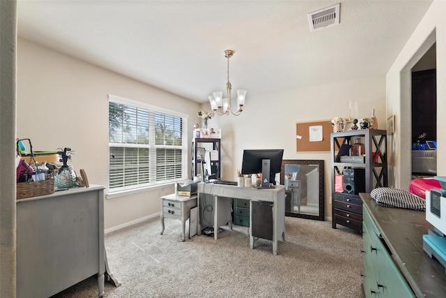 2910 High Garden Ln, Fresno, TX 77545 - home office featuring a chandelier, carpet flooring, and baseboards