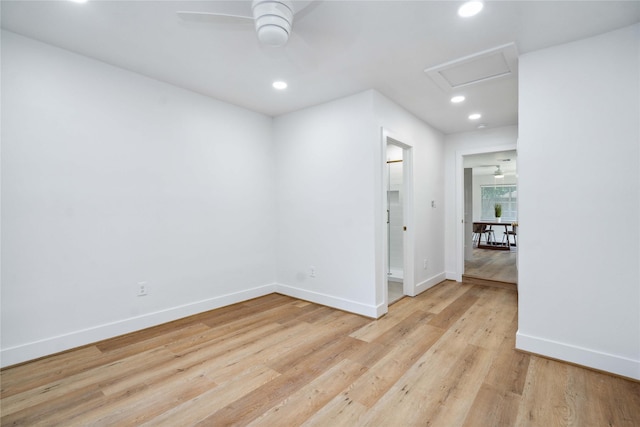 6019 Westover St, Houston, TX 77033 - spare room with light wood-type flooring, baseboards, recessed lighting, and a ceiling fan