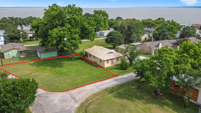 21 Clearview St, Point Blank, TX 77364 - aerial overview of property's location featuring property boundaries highlighted and a large body of water