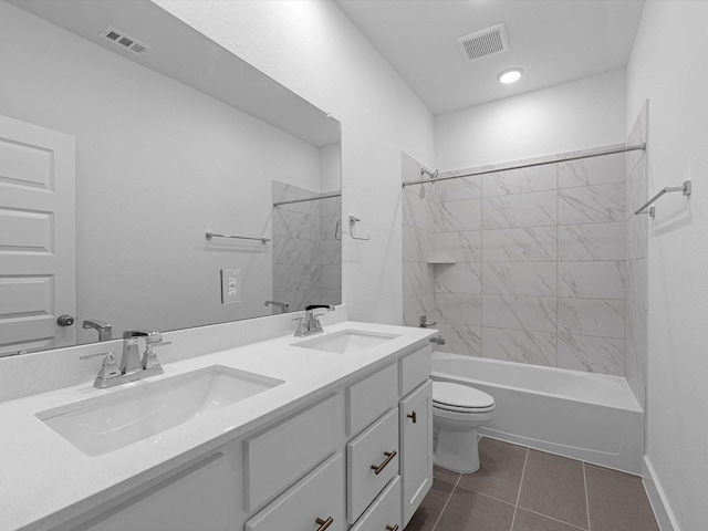 14674 Hereford Grove Ln, Montgomery, TX 77316 - full bathroom featuring toilet, tile patterned floors, tub / shower combination, double vanity, and baseboards