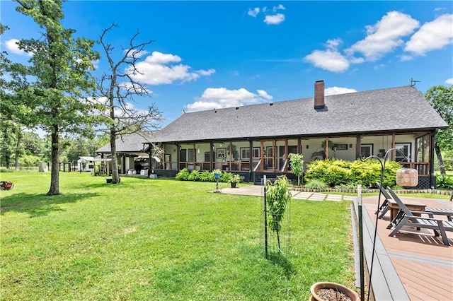 11433 Grassbur Rd, Bryan, TX 77808 - rear view of property featuring a lawn, a chimney, and a shingled roof