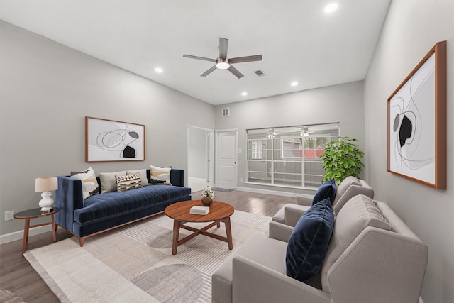 2407 Rambling Brook Dr, Spring, TX 77373 - living room with ceiling fan, wood finished floors, recessed lighting, and baseboards