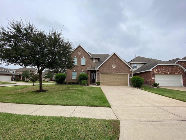 3603 Morgans Cove Ct, Katy, TX 77494 - traditional-style home featuring brick siding, an attached garage, a front lawn, and driveway