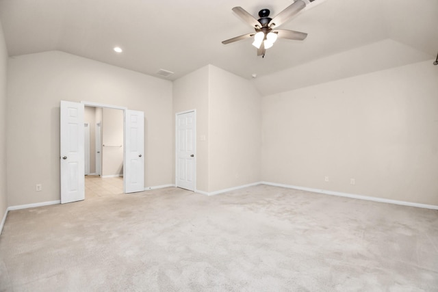 14542 Northern Mountain Ct, Houston, TX 77090 - unfurnished bedroom with vaulted ceiling, light colored carpet, baseboards, a ceiling fan, and recessed lighting