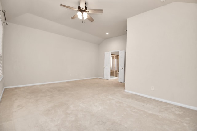 14542 Northern Mountain Ct, Houston, TX 77090 - unfurnished room featuring lofted ceiling, ceiling fan, light colored carpet, baseboards, and recessed lighting
