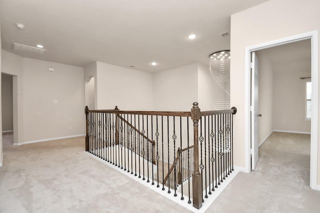14542 Northern Mountain Ct, Houston, TX 77090 - hall with carpet floors, recessed lighting, baseboards, and an upstairs landing