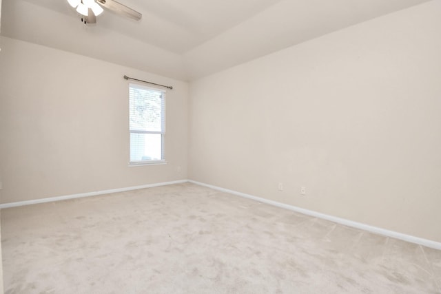 14542 Northern Mountain Ct, Houston, TX 77090 - empty room featuring ceiling fan, baseboards, light colored carpet, and vaulted ceiling