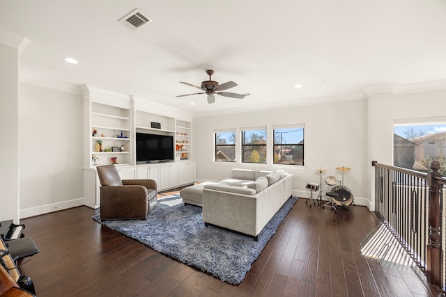 1211 Chamboard Ln, Houston, TX 77018 - living area with a ceiling fan, plenty of natural light, baseboards, ornamental molding, and recessed lighting