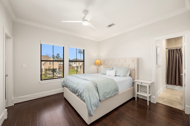 1211 Chamboard Ln, Houston, TX 77018 - bedroom featuring hardwood / wood-style floors, ornamental molding, baseboards, and a ceiling fan