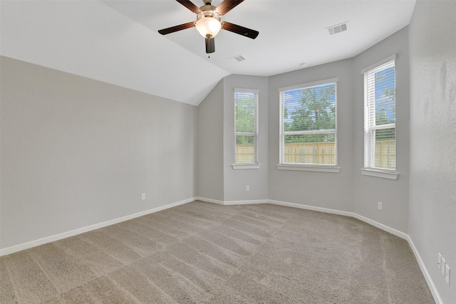 12407 Palo Acebo Ln, Humble, TX 77346 - bonus room featuring ceiling fan, light colored carpet, baseboards, and vaulted ceiling