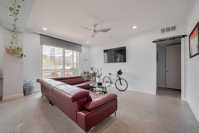 4515 Briar Hollow Pl Unit 307, Houston, TX 77027 - living area featuring finished concrete flooring, a ceiling fan, recessed lighting, and baseboards