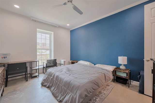 4515 Briar Hollow Pl Unit 307, Houston, TX 77027 - bedroom featuring ornamental molding, recessed lighting, and ceiling fan