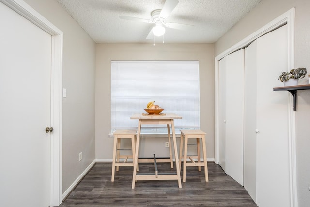 16014 Sweet Fern St, Houston, TX 77070 - dining room with a textured ceiling, dark wood finished floors, and ceiling fan