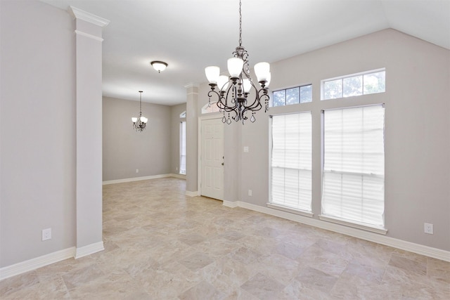 16502 Lasting Light Ln, Houston, TX 77095 - empty room featuring a chandelier, baseboards, and lofted ceiling
