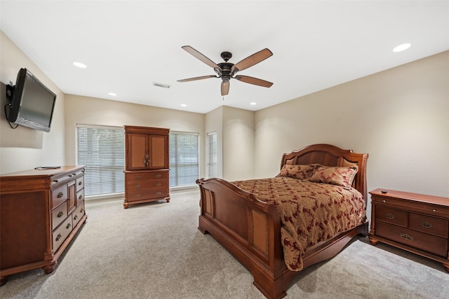 20103 Faye St, Tomball, TX 77377 - bedroom featuring light carpet, recessed lighting, and a ceiling fan
