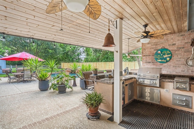 20103 Faye St, Tomball, TX 77377 - view of patio featuring area for grilling, ceiling fan, and fence