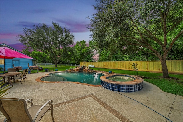 20103 Faye St, Tomball, TX 77377 - view of swimming pool with a patio, a fenced backyard, and a pool with connected hot tub
