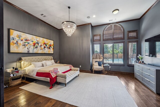 2919 Auburn Path, Sugar Land, TX 77479 - bedroom with a chandelier, crown molding, hardwood / wood-style floors, baseboards, and recessed lighting