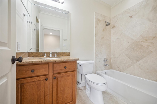 415 Tuam St, Houston, TX 77006 - bathroom with crown molding, toilet, shower / tub combination, and vanity