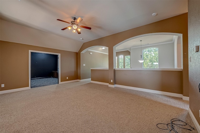 3307 Big Sky Pass, Missouri City, TX 77459 - carpeted spare room featuring a ceiling fan, arched walkways, and baseboards