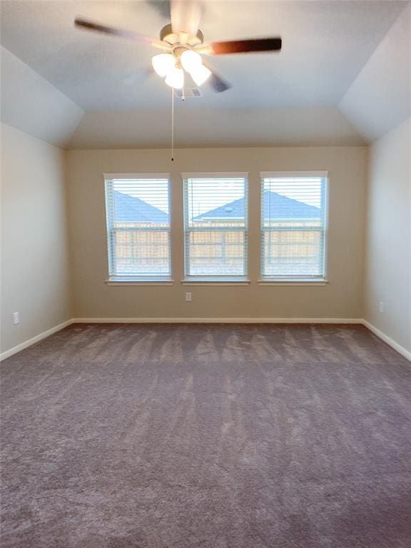 27315 Blue Pool Dr, Katy, TX 77493 - carpeted empty room featuring vaulted ceiling, baseboards, and ceiling fan