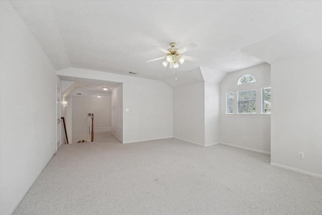 5111 Maple Hill Trl, Houston, TX 77345 - bonus room featuring vaulted ceiling, light colored carpet, ceiling fan, and baseboards